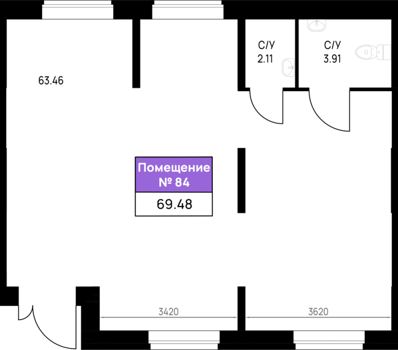 Помещение, 69.48 м² в ЖК "Имена" - планировка, фото №1