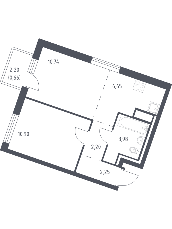 2-комнатная (Евро) квартира, 37.38 м² в ЖК "Квартал Лаголово" - планировка, фото №1