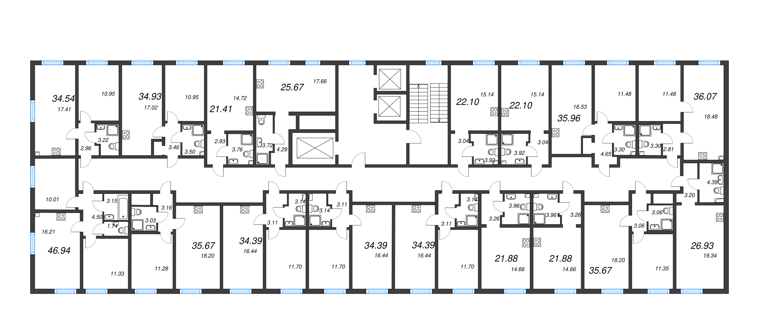 Квартира-студия, 21.41 м² в ЖК "Морская миля" - планировка этажа