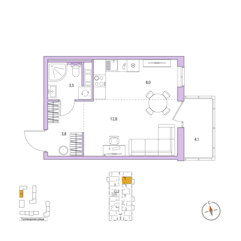 Квартира-студия, 29.3 м² в ЖК "Янила Форест" - планировка, фото №1