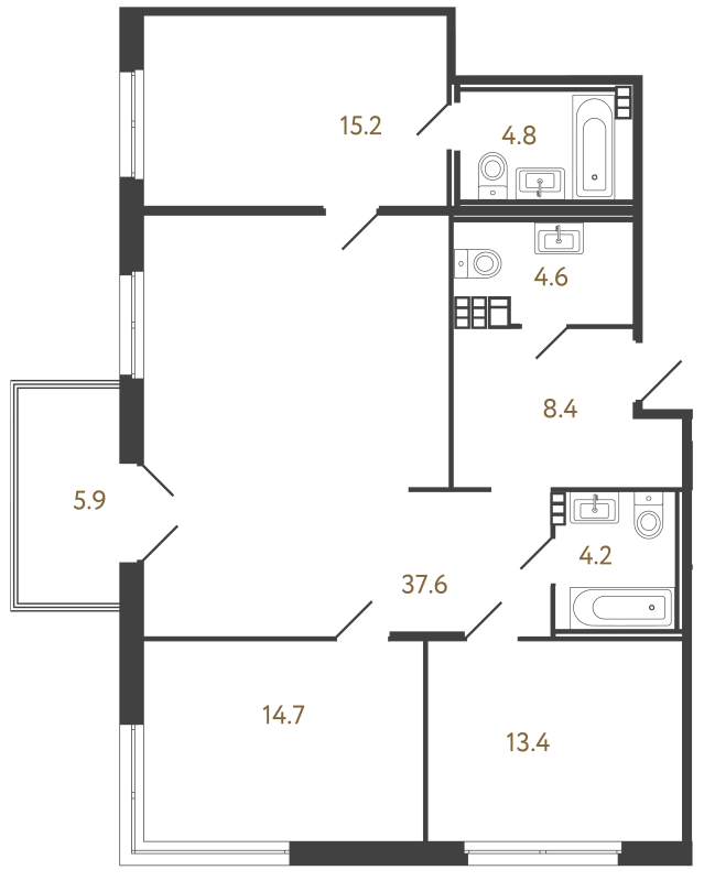4-комнатная (Евро) квартира, 102.9 м² в ЖК "Репин" - планировка, фото №1