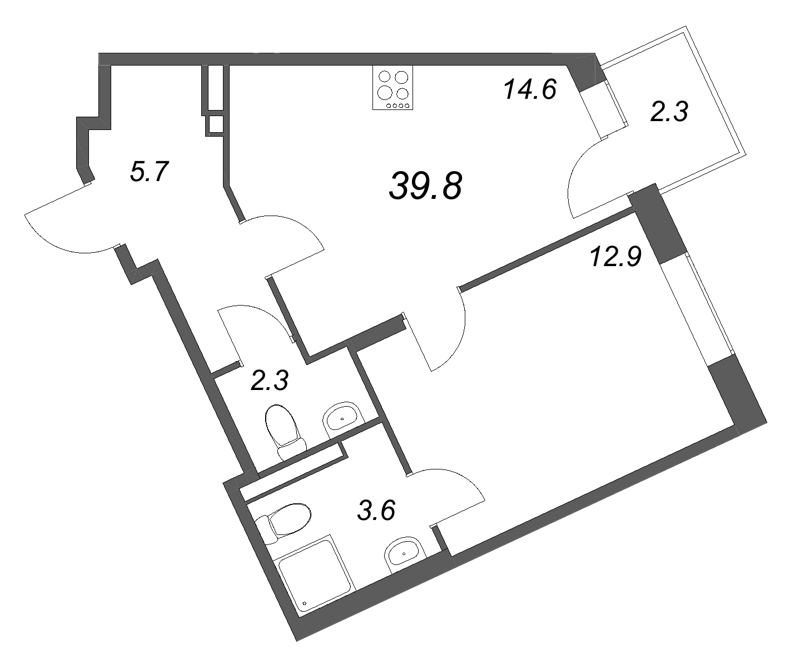 1-комнатная квартира, 39.8 м² в ЖК "Экография" - планировка, фото №1