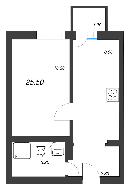 1-комнатная квартира, 25.5 м² в ЖК "ЭКО Квартал NEGA" - планировка, фото №1
