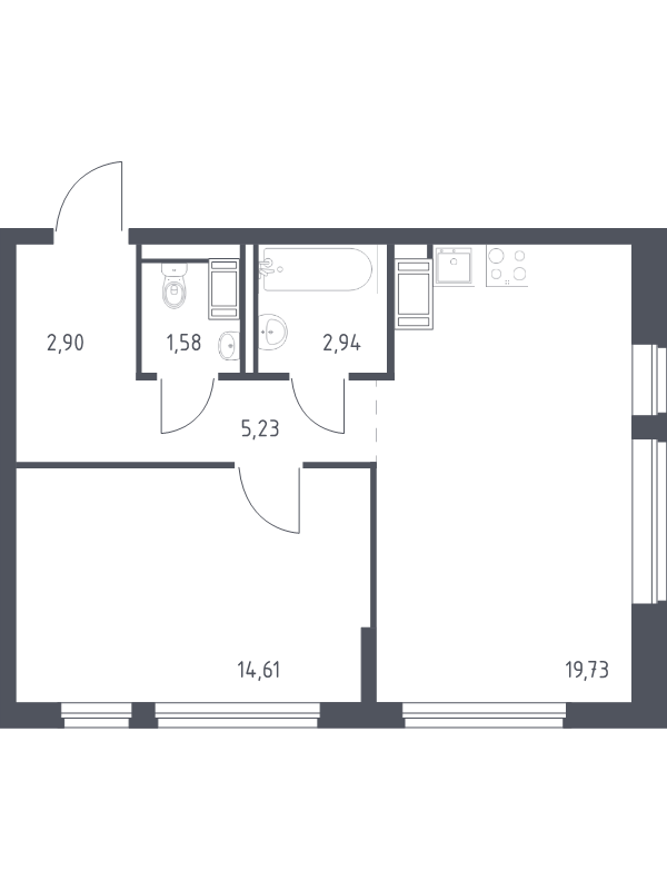 2-комнатная (Евро) квартира, 46.99 м² в ЖК "Новое Колпино" - планировка, фото №1