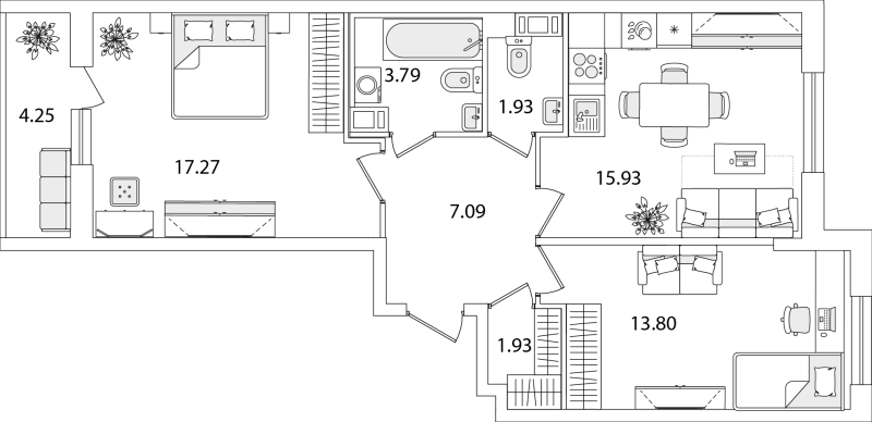 2-комнатная квартира, 63.87 м² в ЖК "Кинопарк" - планировка, фото №1