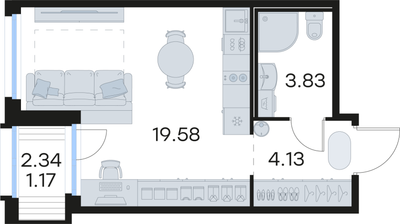 Квартира-студия, 28.71 м² в ЖК "GloraX Парголово" - планировка, фото №1