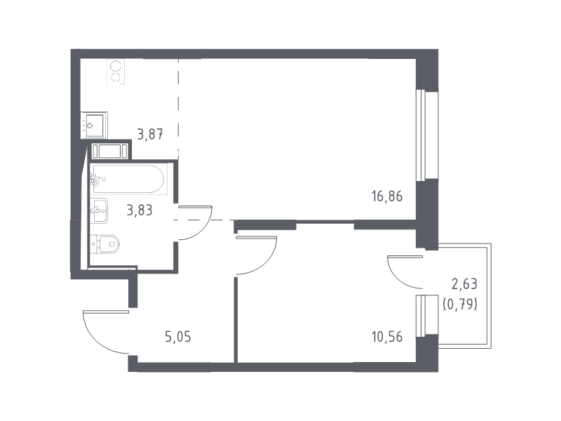 2-комнатная (Евро) квартира, 40.96 м² в ЖК "Новые Лаврики" - планировка, фото №1