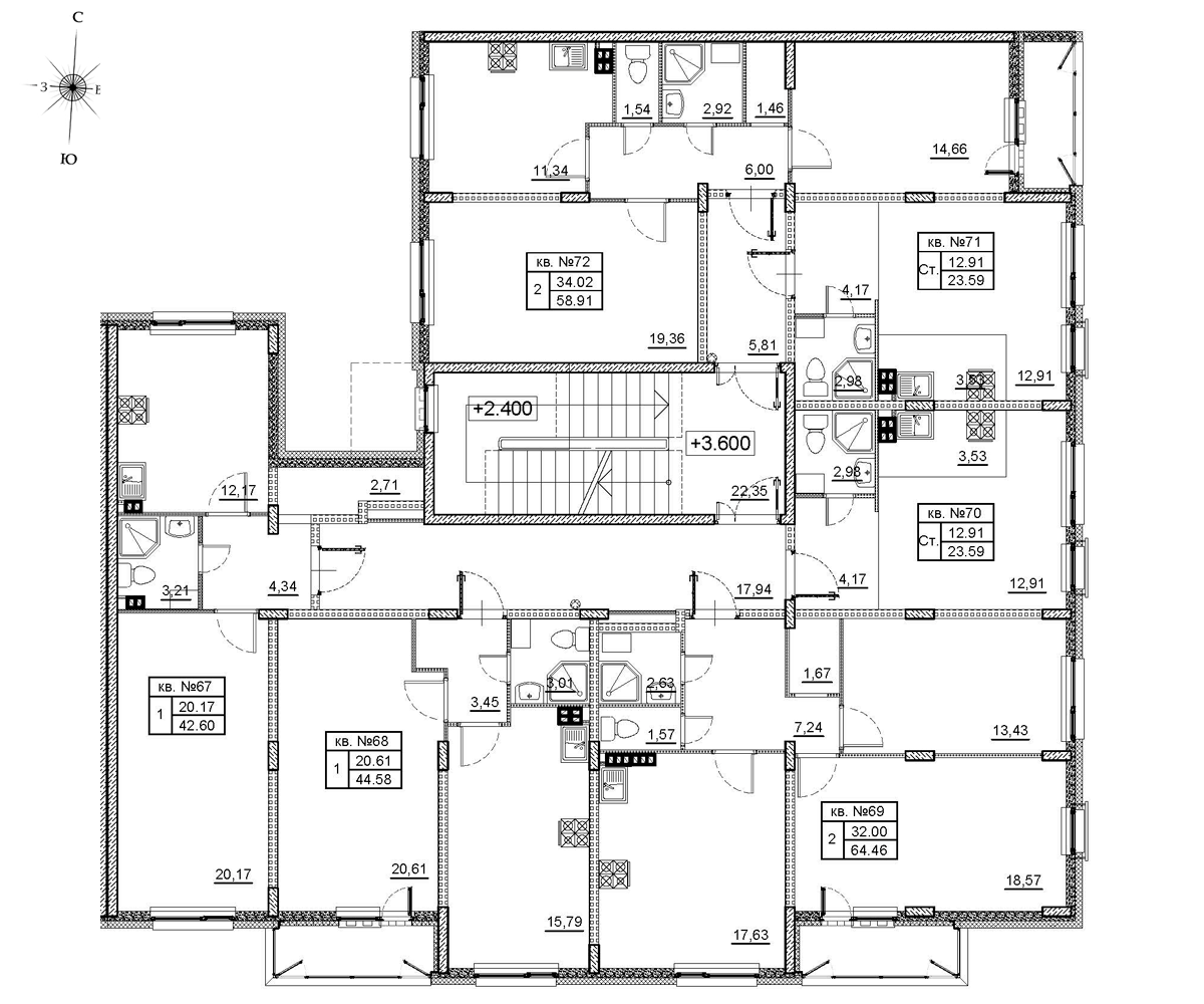 1-комнатная квартира, 42.6 м² в ЖК "Верево-сити" - планировка этажа