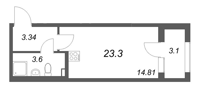 Квартира-студия, 23.3 м² в ЖК "Гранат" - планировка, фото №1