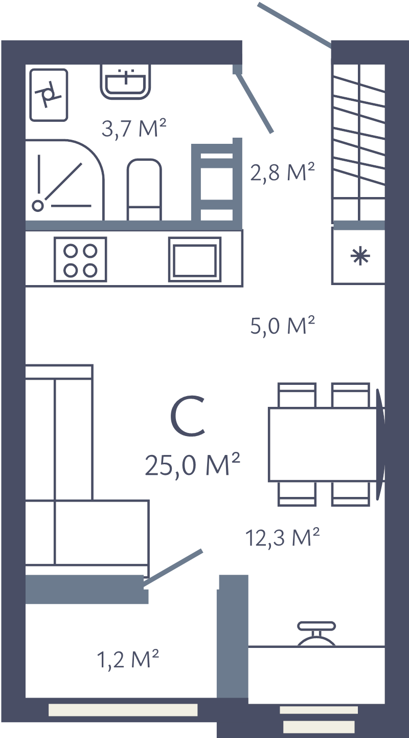Квартира-студия, 25 м² в ЖК "Лендлер" - планировка, фото №1
