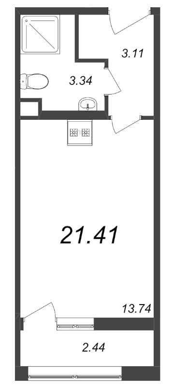 Квартира-студия, 21.41 м² - планировка, фото №1