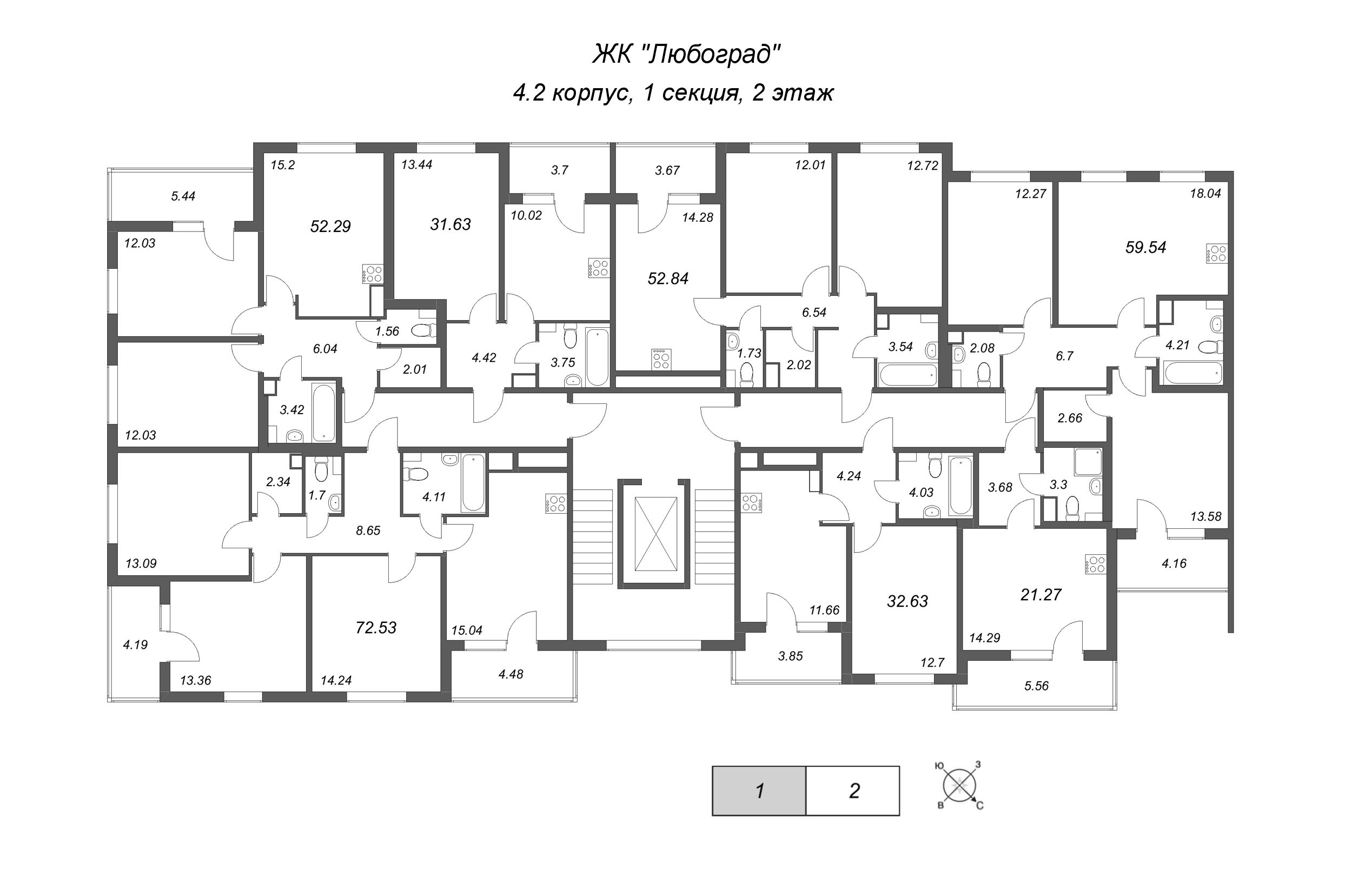 Квартира-студия, 21.27 м² в ЖК "Любоград" - планировка этажа