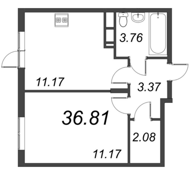 1-комнатная квартира, 36.81 м² в ЖК "VEREN NORT сертолово" - планировка, фото №1