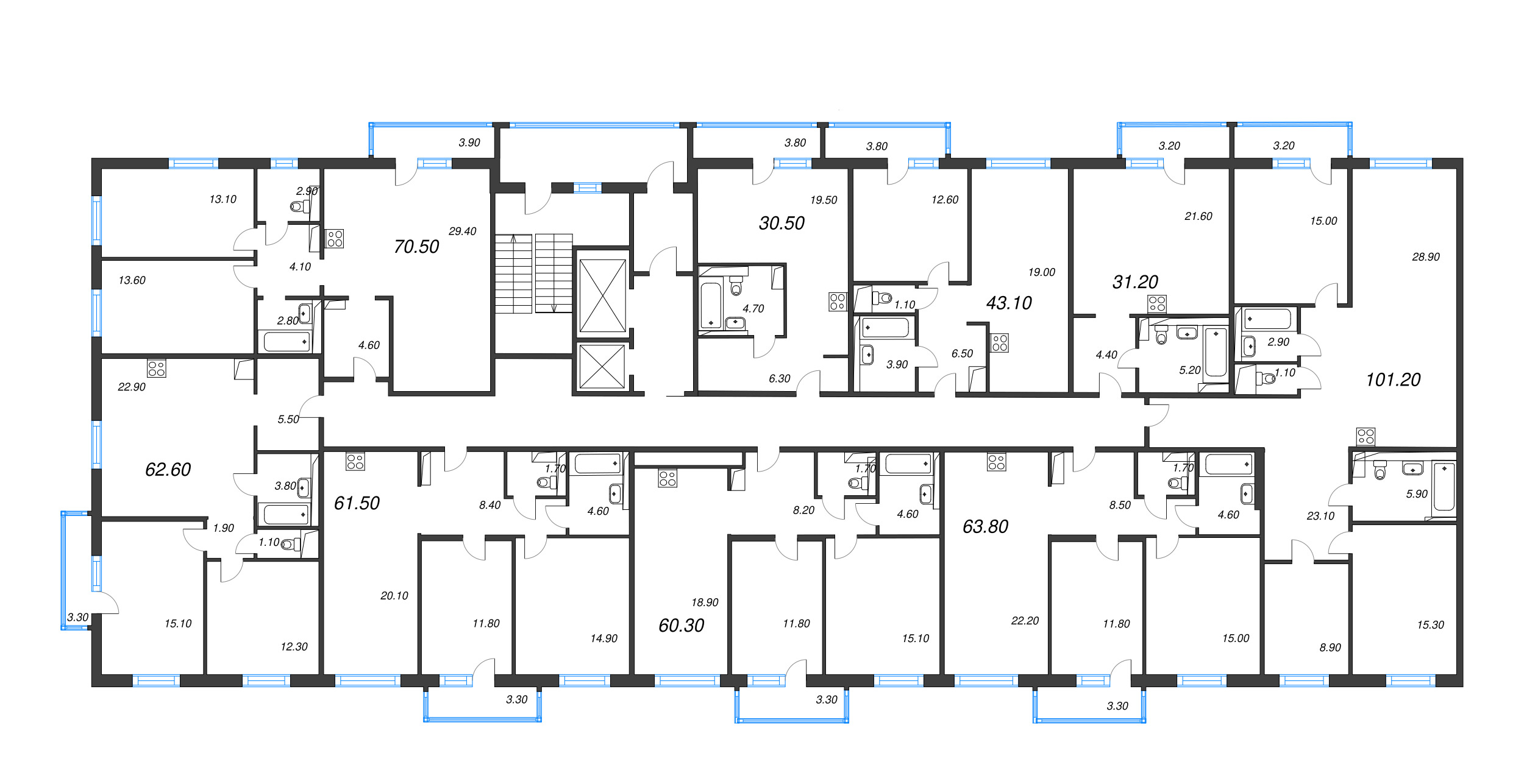 Квартира-студия, 30.5 м² в ЖК "Руднева 15" - планировка этажа