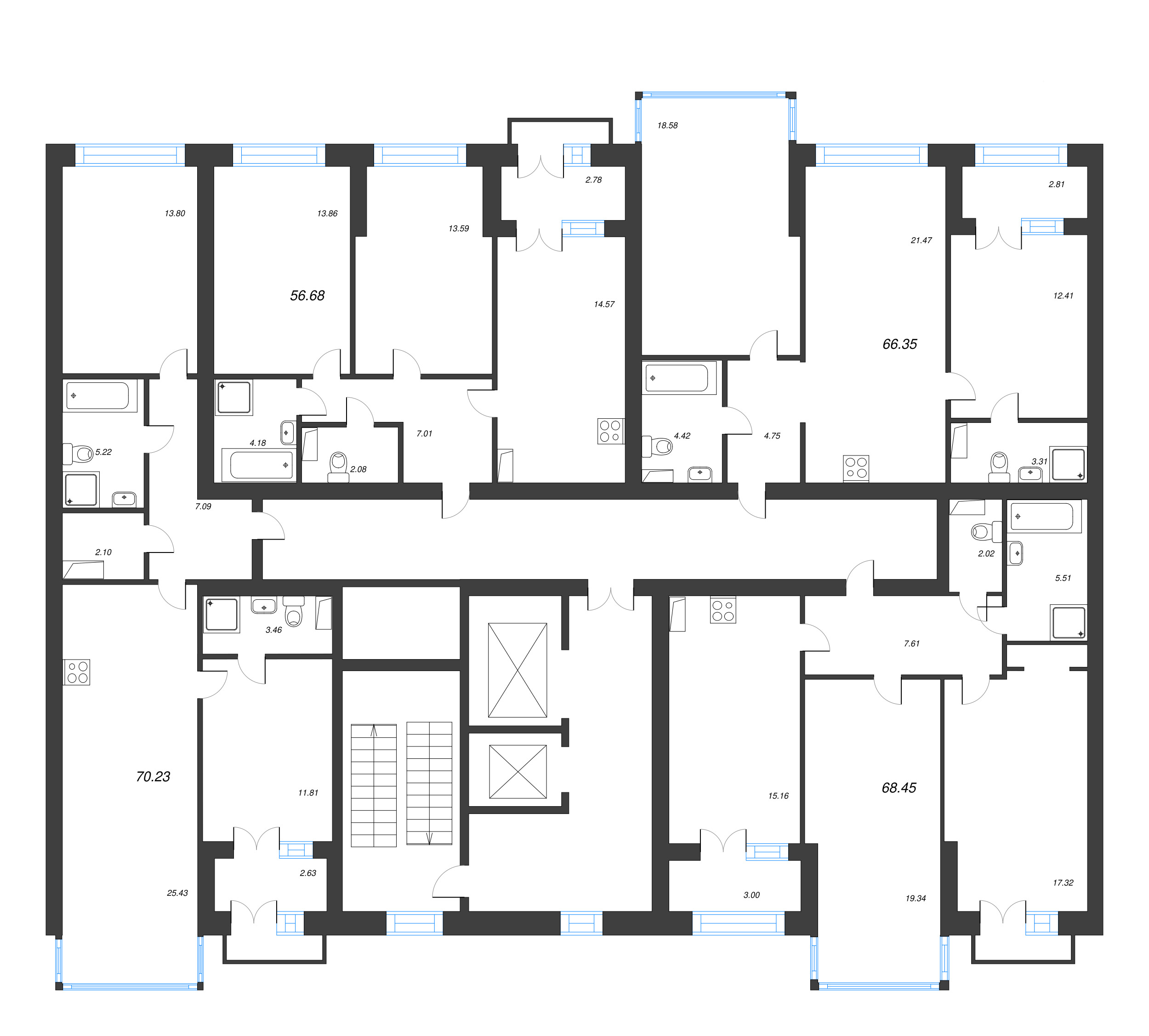 3-комнатная (Евро) квартира, 71.5 м² в ЖК "Наука" - планировка этажа