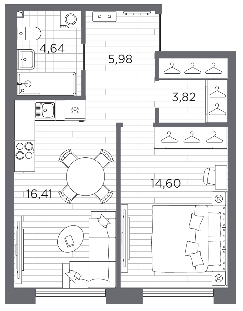 2-комнатная (Евро) квартира, 45.45 м² в ЖК "Галерная гавань" - планировка, фото №1