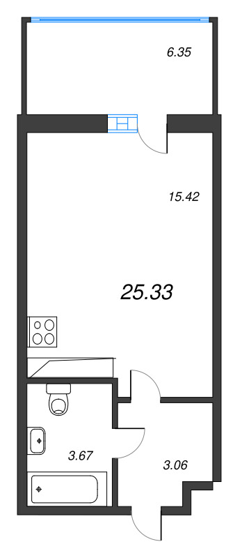 Квартира-студия, 23.8 м² в ЖК "Аквилон Stories" - планировка, фото №1