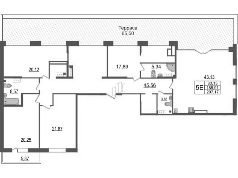 3-комнатная (Евро) квартира, 116.4 м² в ЖК "TESORO" - планировка, фото №1