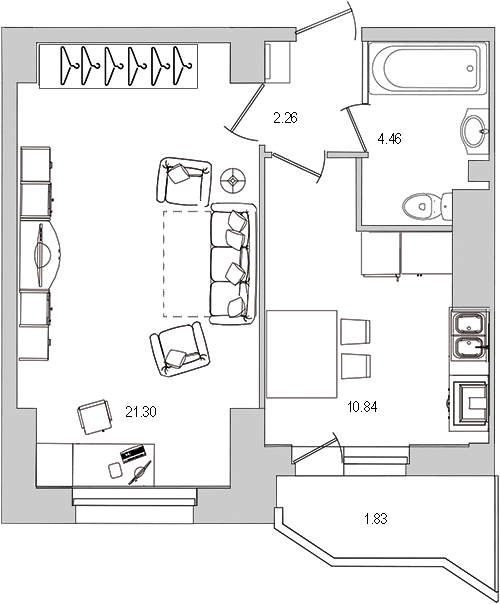 1-комнатная квартира, 42.1 м² в ЖК "Шекспир" - планировка, фото №1