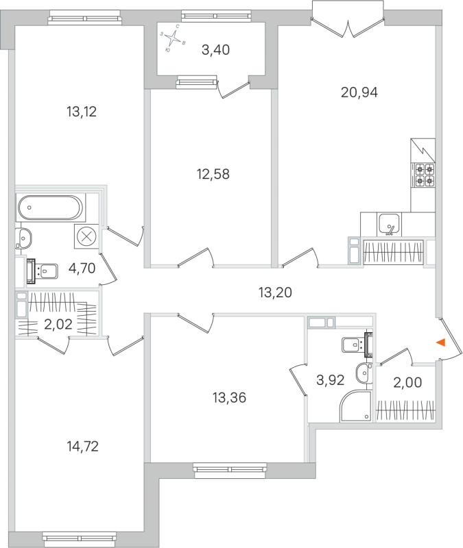 5-комнатная (Евро) квартира, 100.56 м² в ЖК "Дубровский" - планировка, фото №1