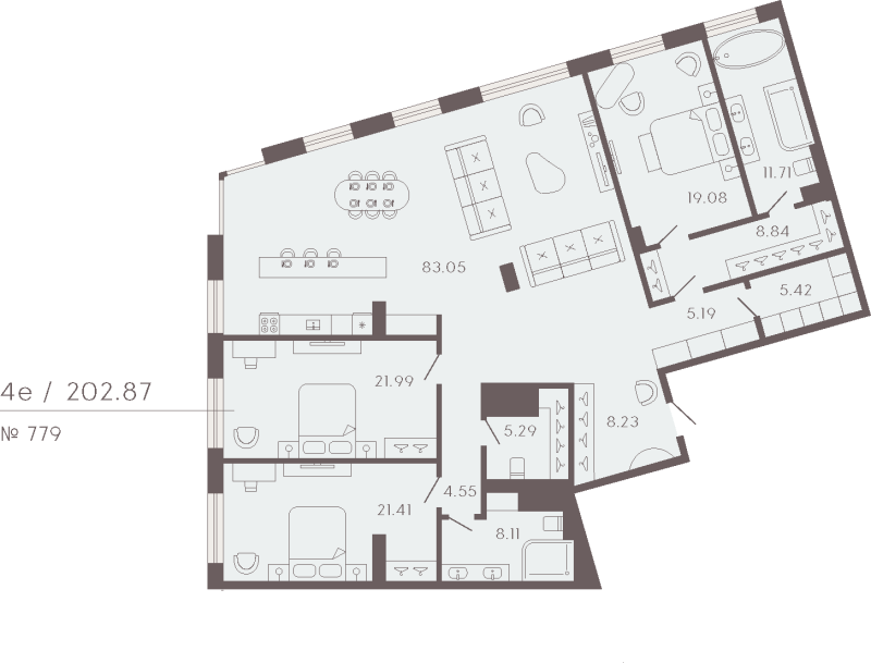 4-комнатная (Евро) квартира, 218.28 м² в ЖК "17/33 Петровский остров" - планировка, фото №1