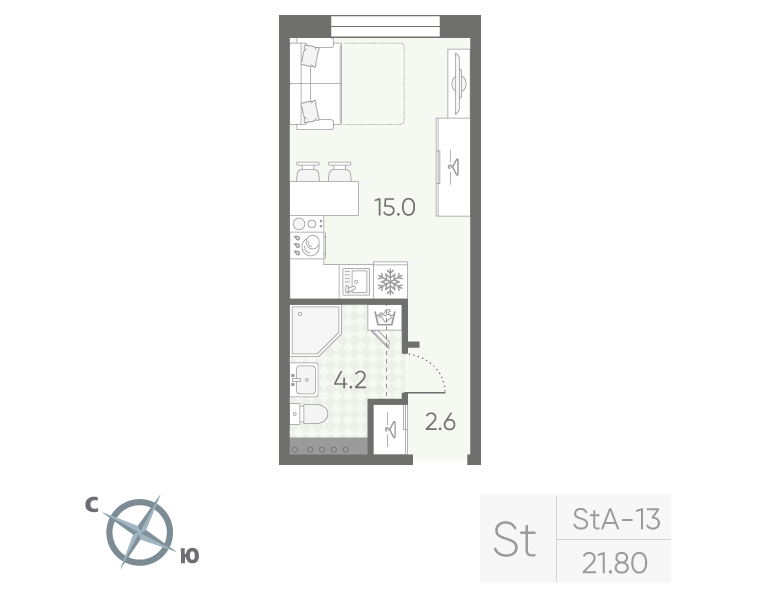 Квартира-студия, 21.8 м² в ЖК "Пулково Lake" - планировка, фото №1