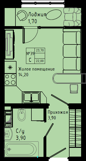 Квартира-студия, 23.7 м² в ЖК "Pixel" - планировка, фото №1
