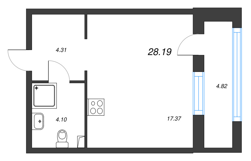 Квартира-студия, 29.1 м² в ЖК "Аквилон Ливз" - планировка, фото №1