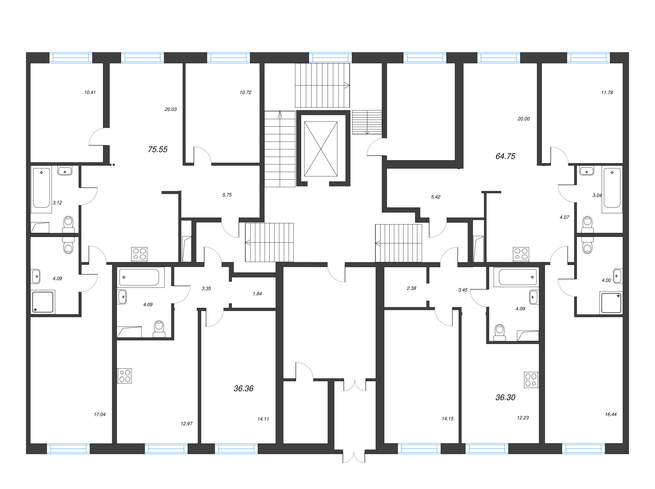 1-комнатная квартира, 36.3 м² в ЖК "Окла" - планировка этажа