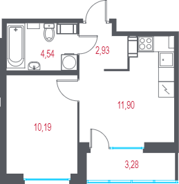 1-комнатная квартира, 31.2 м² в ЖК "Город-спутник Южный" - планировка, фото №1