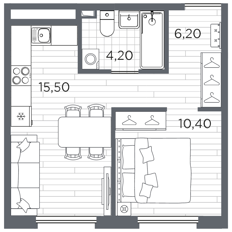 2-комнатная (Евро) квартира, 36.3 м² в ЖК "Плюс Пулковский" - планировка, фото №1