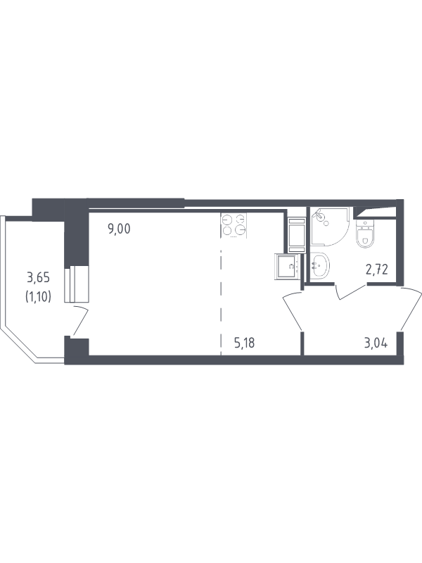 Квартира-студия, 21.04 м² в ЖК "Живи! В Рыбацком" - планировка, фото №1