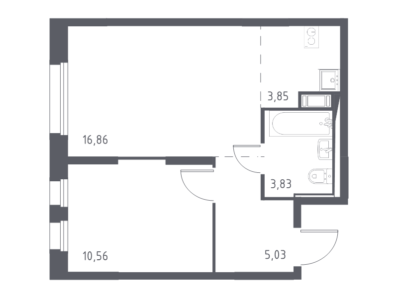 2-комнатная (Евро) квартира, 40.13 м² в ЖК "Новые Лаврики" - планировка, фото №1