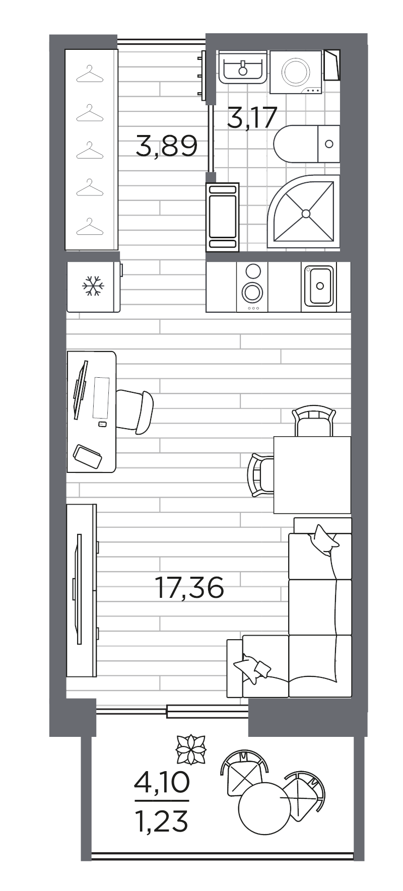 Квартира-студия, 25.65 м² в ЖК "Сезоны" - планировка, фото №1