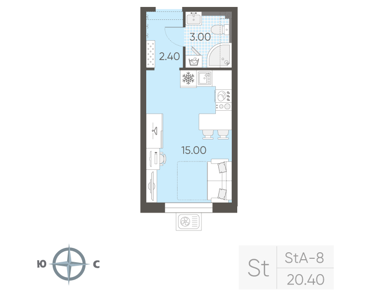 Квартира-студия, 20.4 м² в ЖК "Зеркальный ручей" - планировка, фото №1
