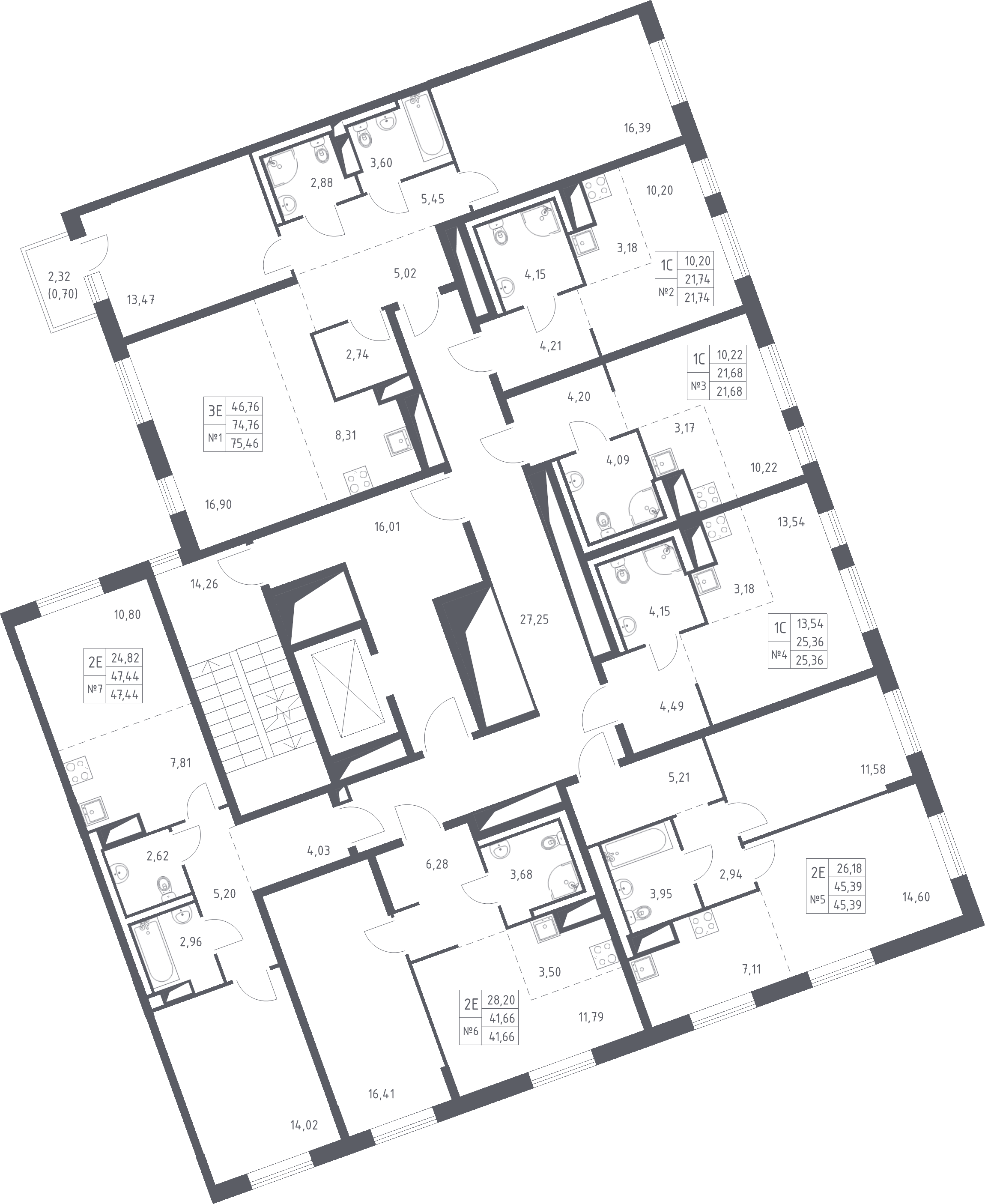 3-комнатная (Евро) квартира, 75.46 м² в ЖК "Квартал Лаголово" - планировка этажа