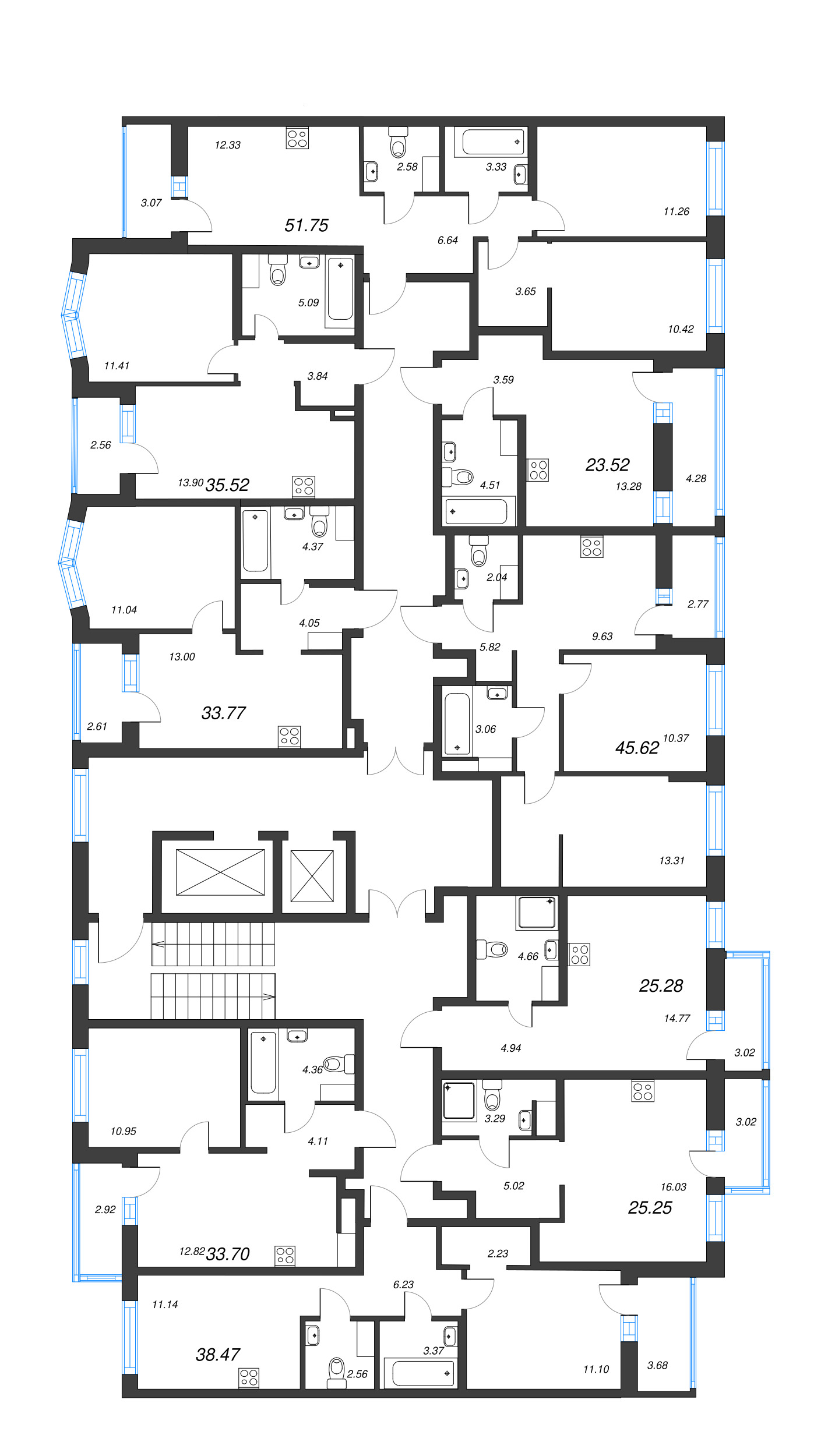 1-комнатная квартира, 33.77 м² - планировка этажа