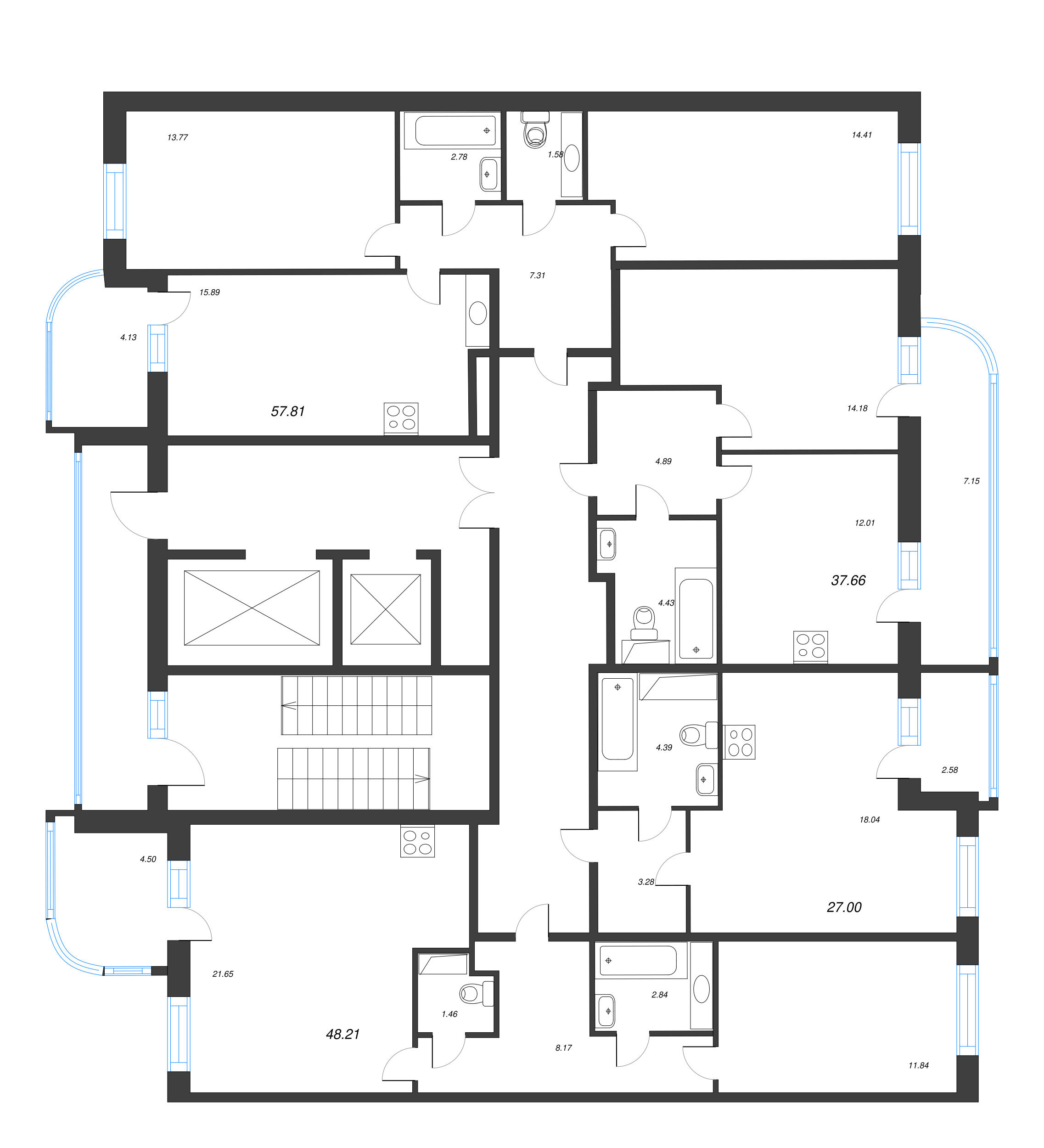 2-комнатная (Евро) квартира, 48.21 м² в ЖК "Энфилд" - планировка этажа
