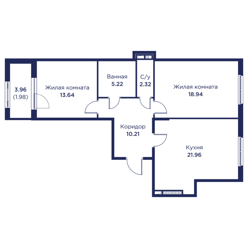 3-комнатная (Евро) квартира, 74.27 м² в ЖК "Кронфорт. Центральный" - планировка, фото №1