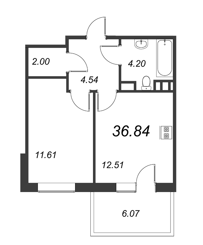 1-комнатная квартира, 41.09 м² в ЖК "Jaanila Country Club" - планировка, фото №1