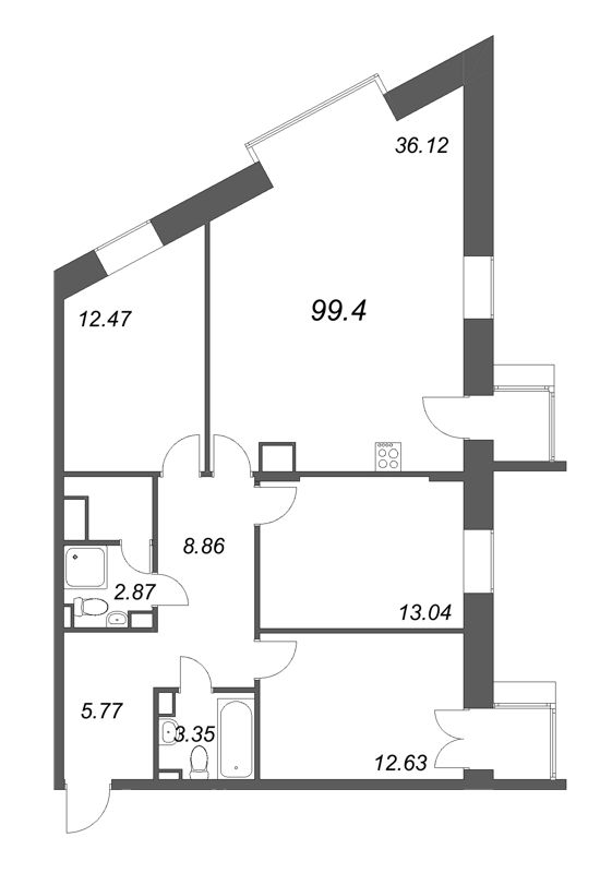 4-комнатная (Евро) квартира, 99.4 м² - планировка, фото №1
