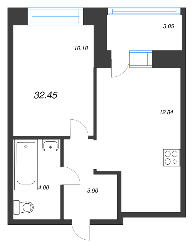 1-комнатная квартира, 32.45 м² в ЖК "Уютный" - планировка, фото №1