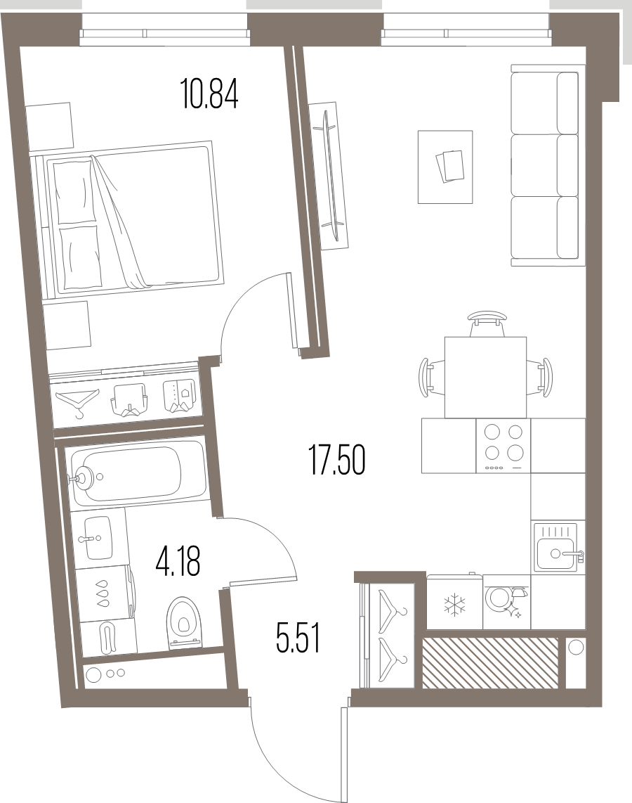 2-комнатная (Евро) квартира, 38.03 м² в ЖК "Legenda Васильевского" - планировка, фото №1