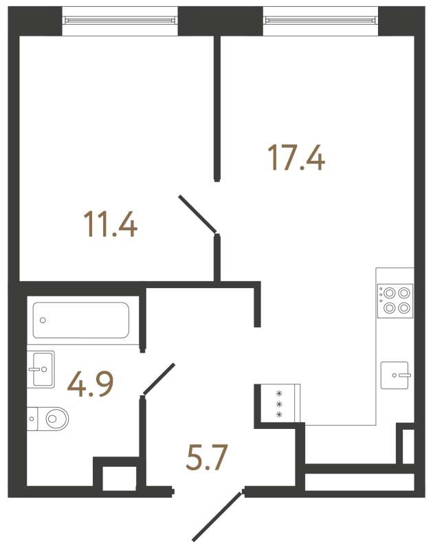 2-комнатная (Евро) квартира, 39.4 м² в ЖК "Передвижники 2" - планировка, фото №1
