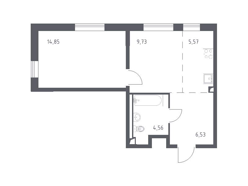 2-комнатная (Евро) квартира, 41.24 м² - планировка, фото №1