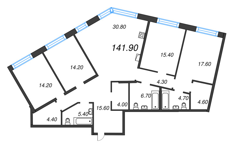 5-комнатная (Евро) квартира, 141.9 м² - планировка, фото №1