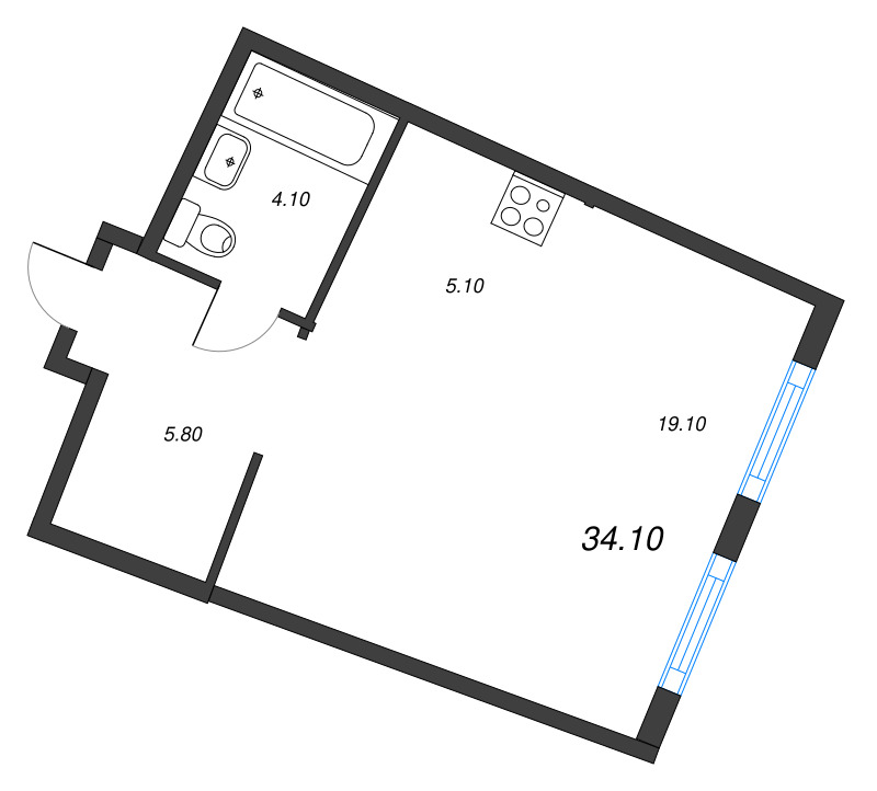 Квартира-студия, 34.1 м² в ЖК "Ягодное Река Парк" - планировка, фото №1