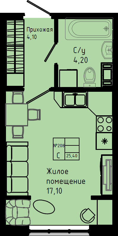 Квартира-студия, 25.4 м² в ЖК "Pixel" - планировка, фото №1