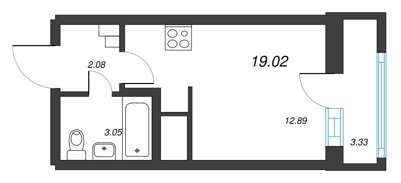Квартира-студия, 19.02 м² в ЖК "Старлайт" - планировка, фото №1