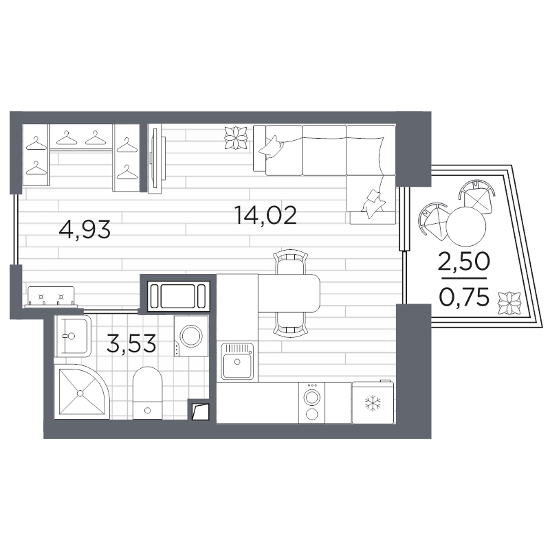 Квартира-студия, 23.23 м² в ЖК "Respect" - планировка, фото №1